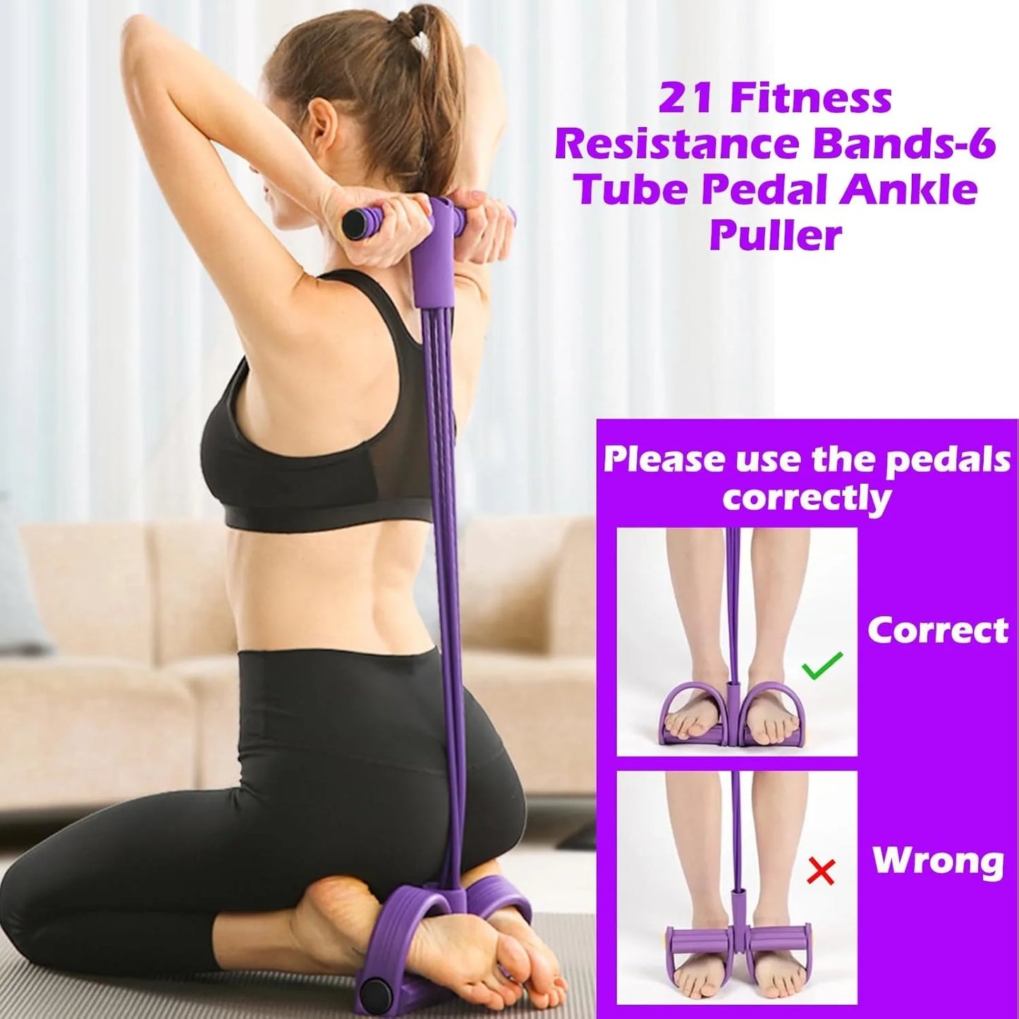 FitKit 4-Tube Foot Pedal Resistance Trainer